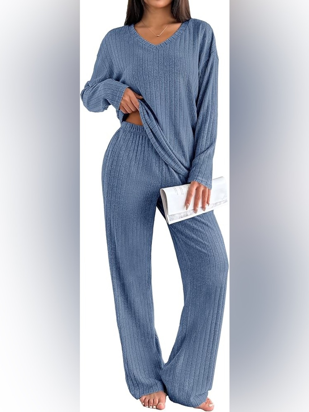 Ekouaer Lounge Set for Women Long Sleeve Knit Ribbed Pajama Sets 2 Piece Medium - Picture 4 of 4